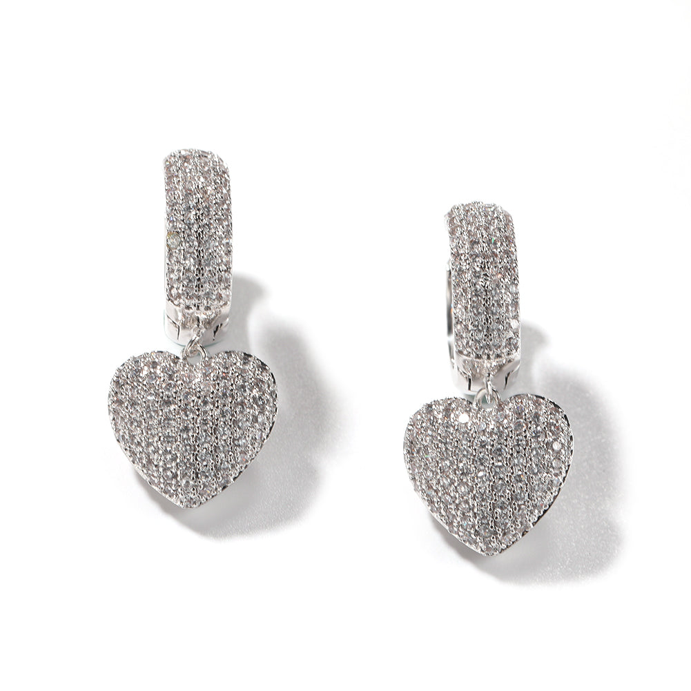 Silver Pave Heart Earrings one piece