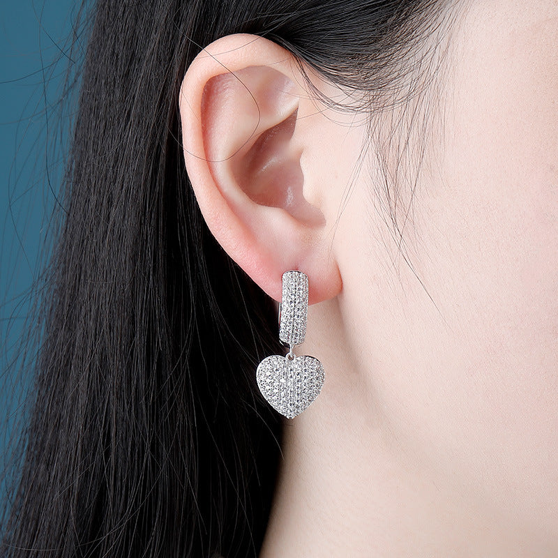 Silver Pave Heart Earrings one piece