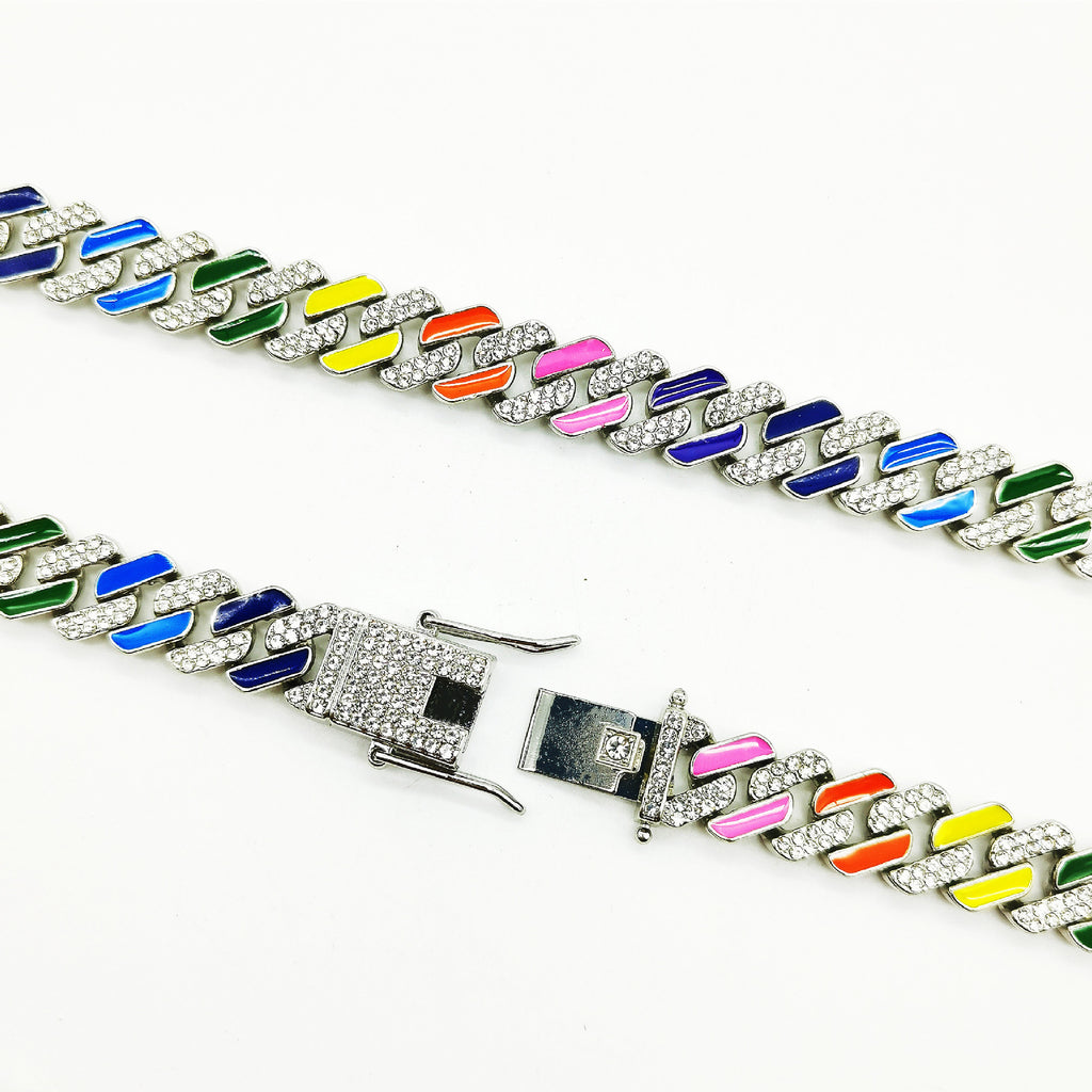 Iced Out V-Cut multi colour Link Chain