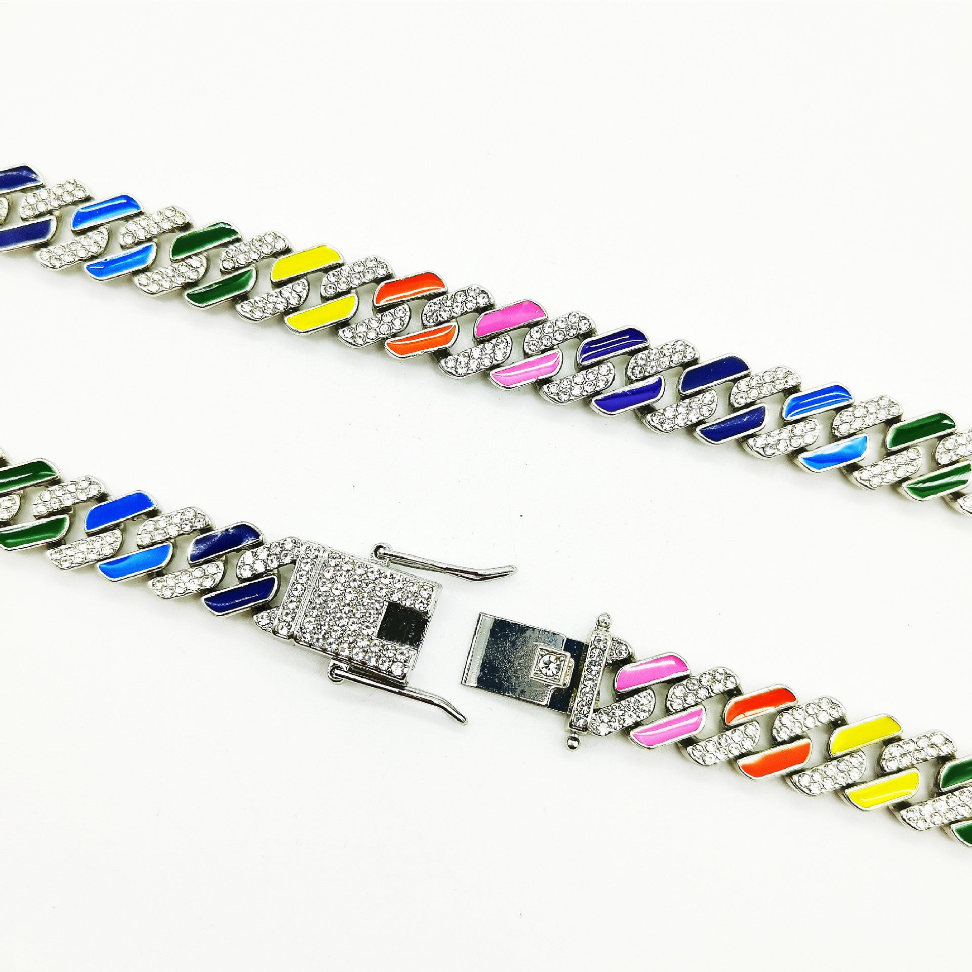Iced Out V-Cut multi colour Link Chain