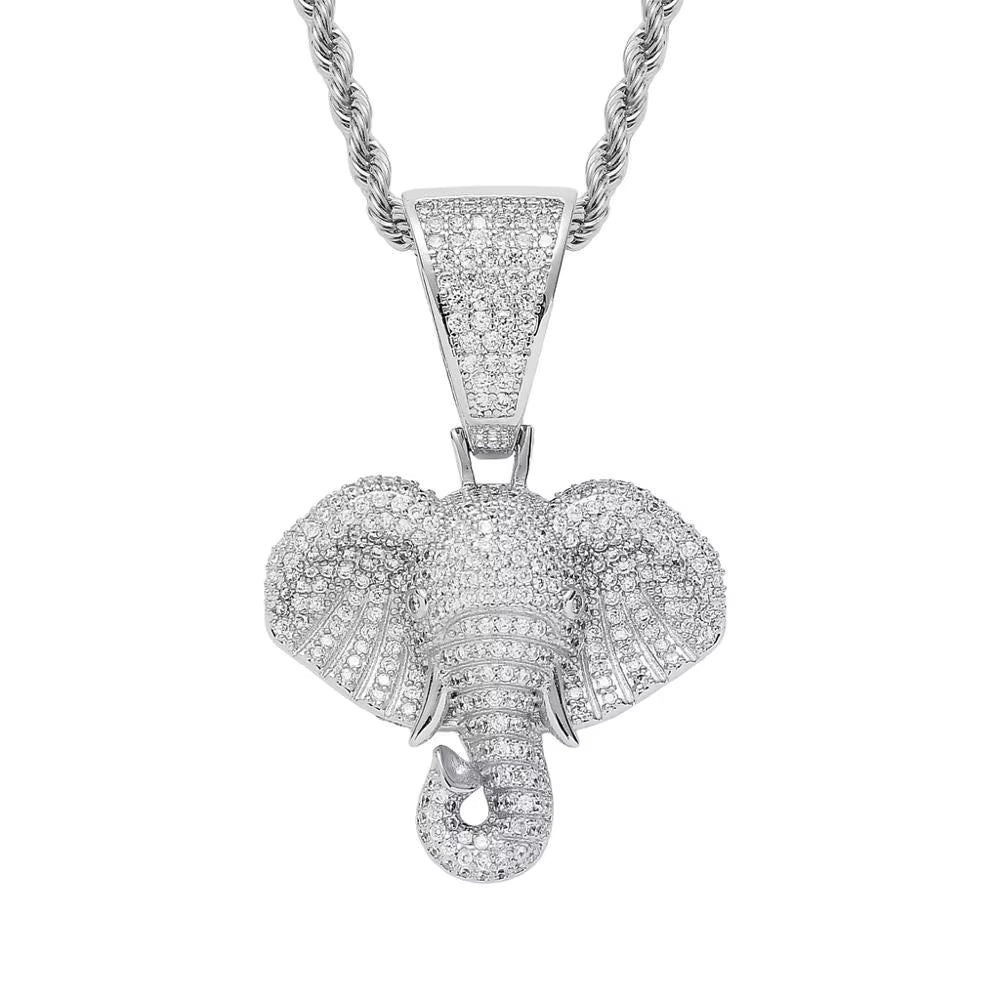 Iced-Out Elephant Pendant on a Rope Chain