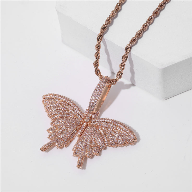 Two-Tone Butterfly Pendant (Blue) on rope chain