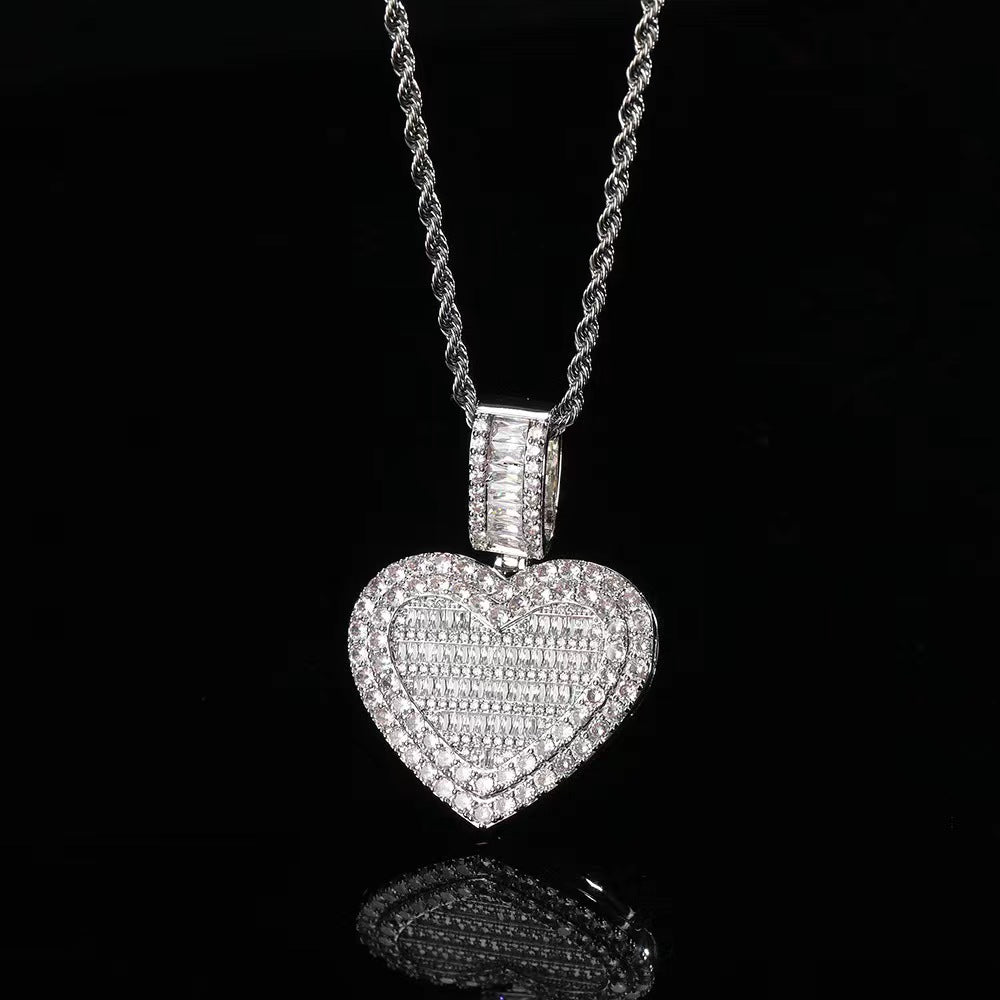 Silver Heart Photo Locket pendant on rope chain