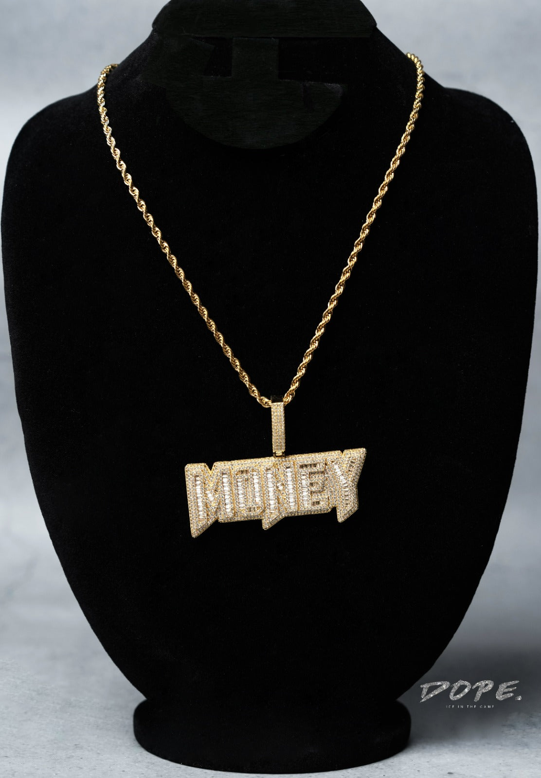 Money Word Pendant on rope chain