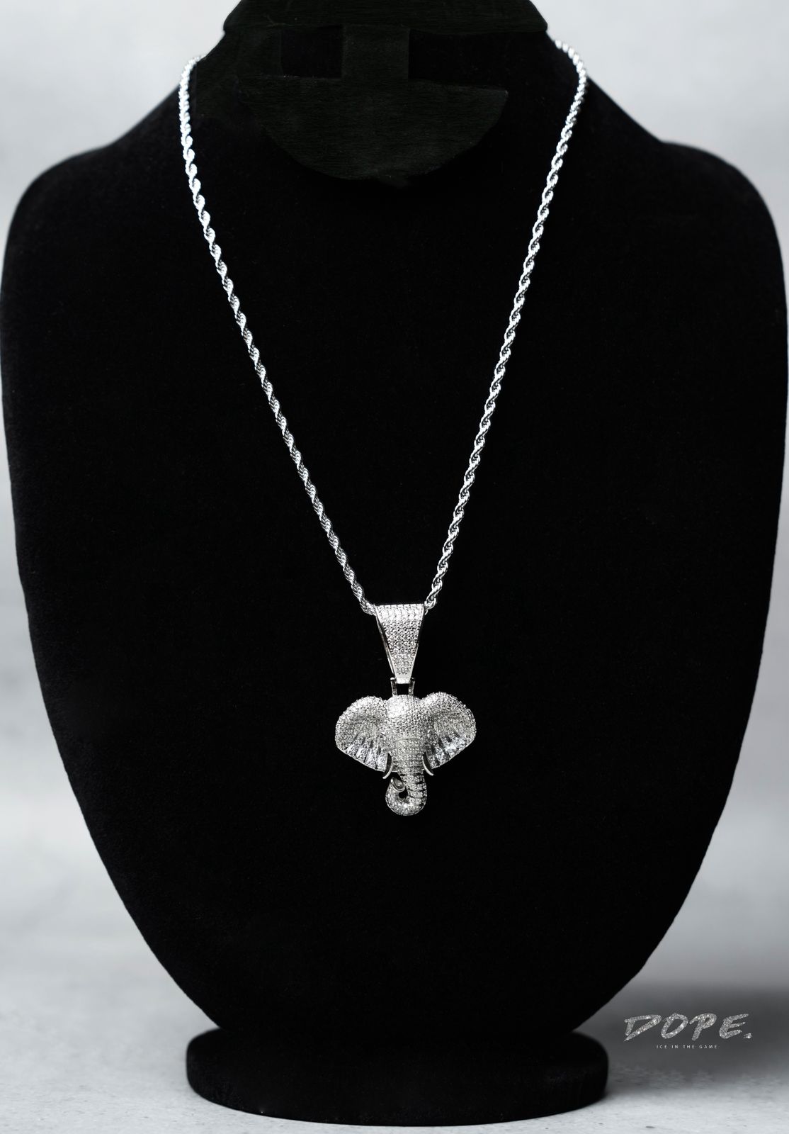 Iced-Out Elephant Pendant on a Rope Chain