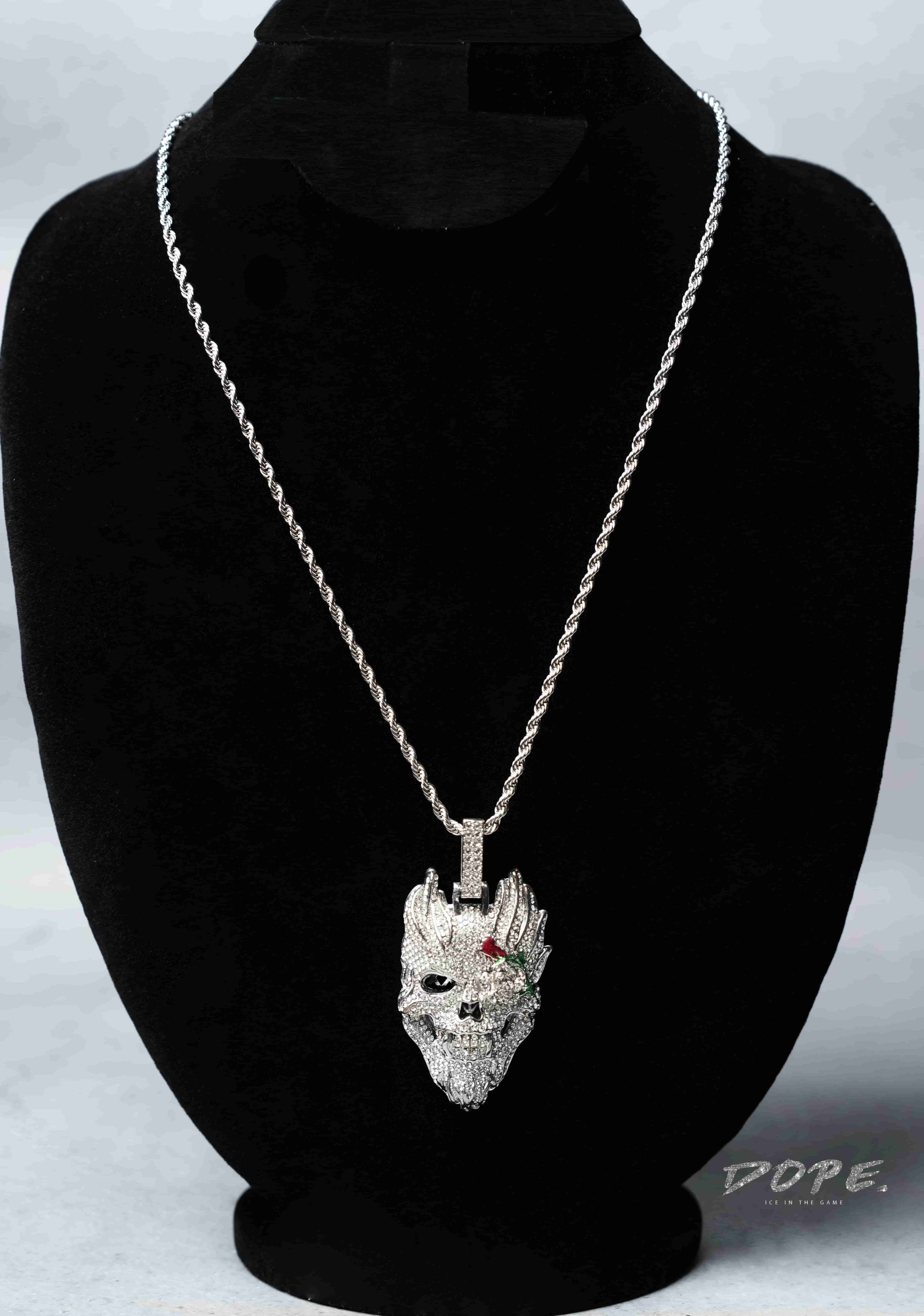 Dragon Skull Head Pendant on rope chain