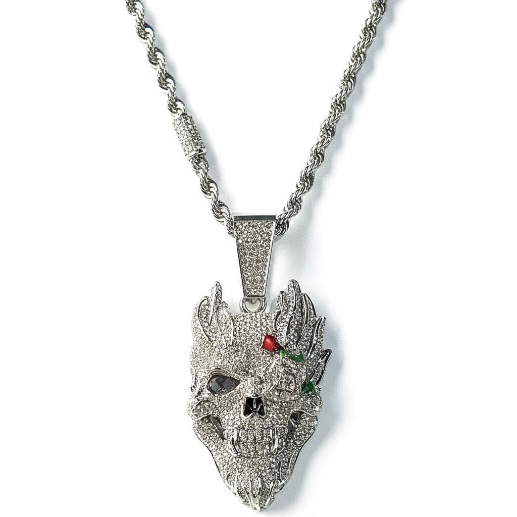 Dragon Skull Head Pendant on rope chain