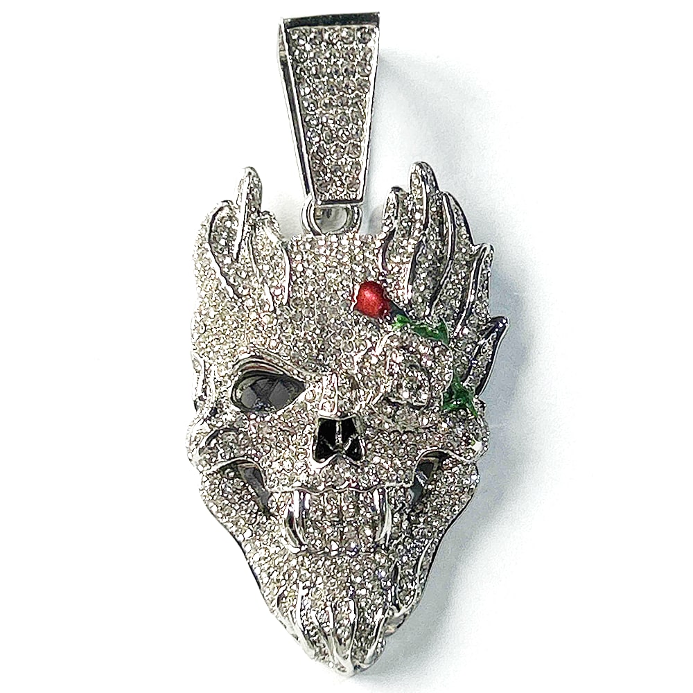 Dragon Skull Head Pendant on rope chain