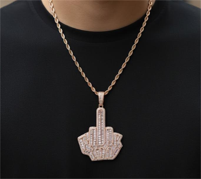 Fuck You Hand Pendant on rope chain