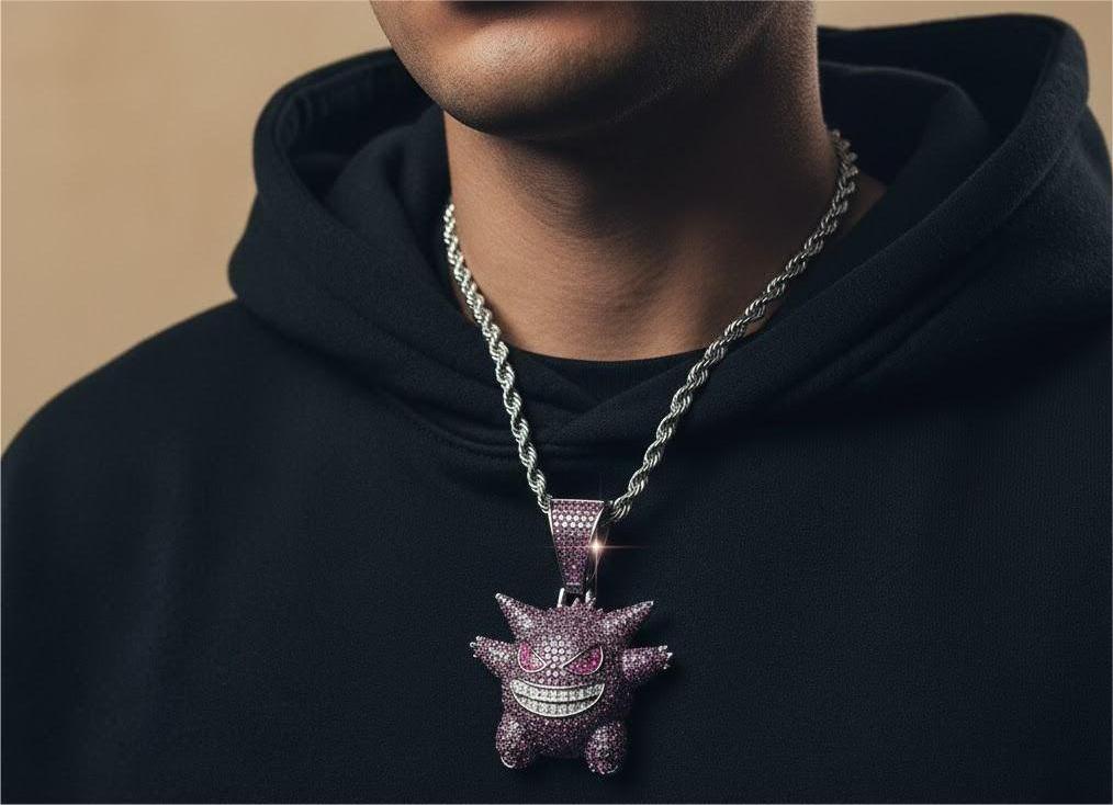 Gengar bling Ghost Pendant on rope chain