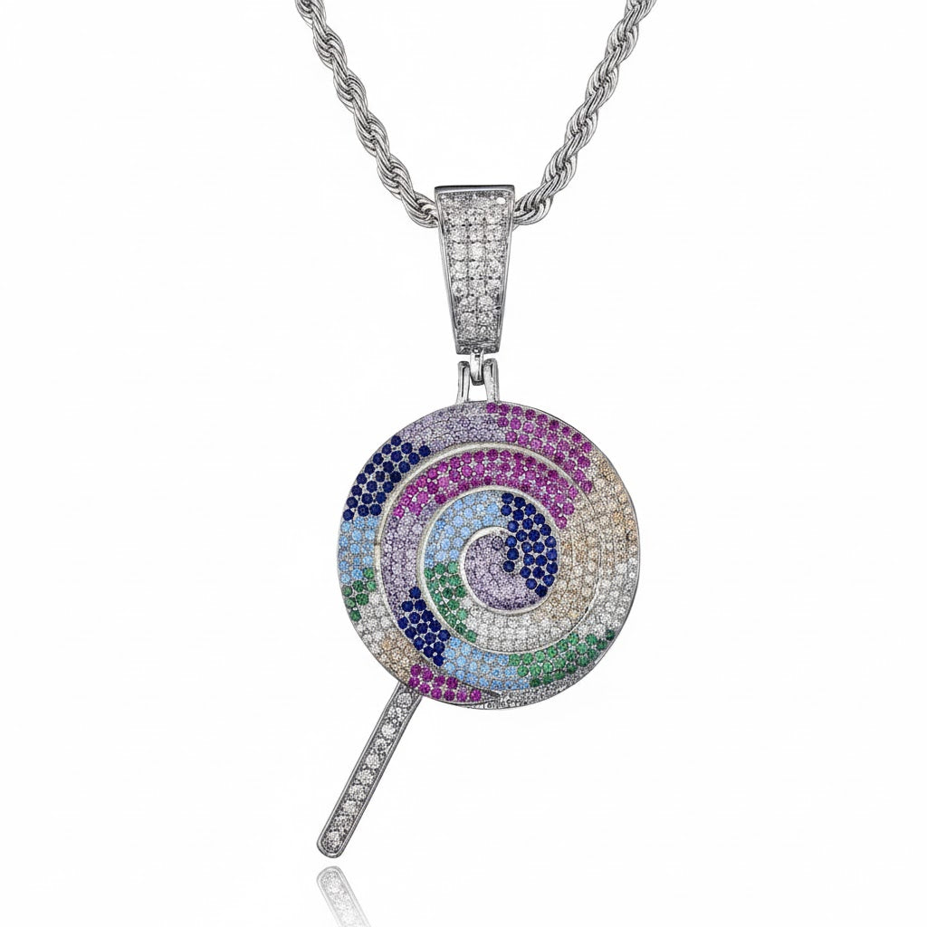 Rainbow Swirl Lollipop pendant on rope chain